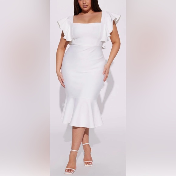 Fashion Nova Dresses & Skirts - NWT fashion nova Elegant White bandage Ruffle Sleeve midi Dress size 2X